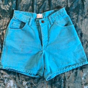 Vintage neon turquoise denim shorts